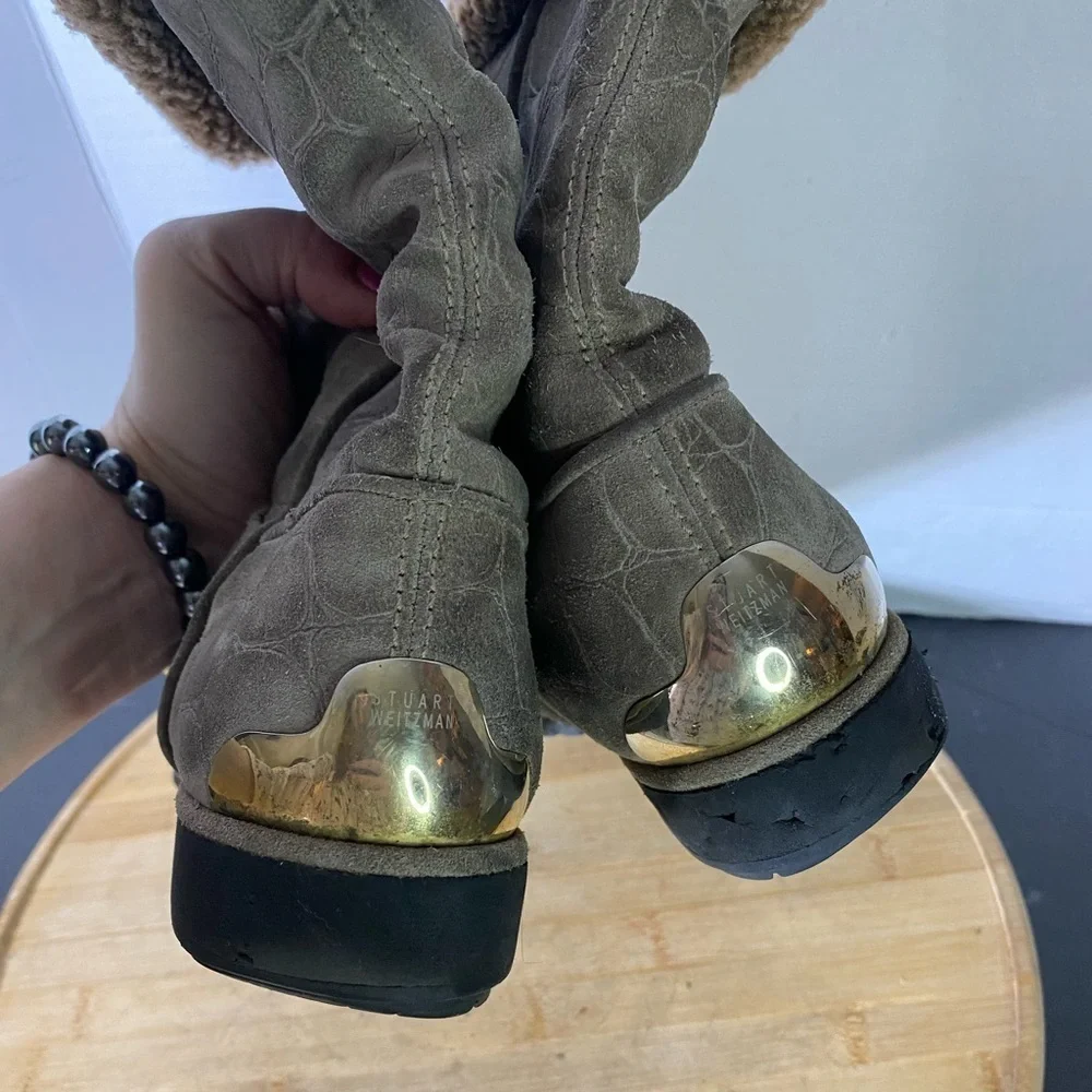Stuart Weitzman Brown Suede Leather Faux Fur Lined Boot Womens Size 10